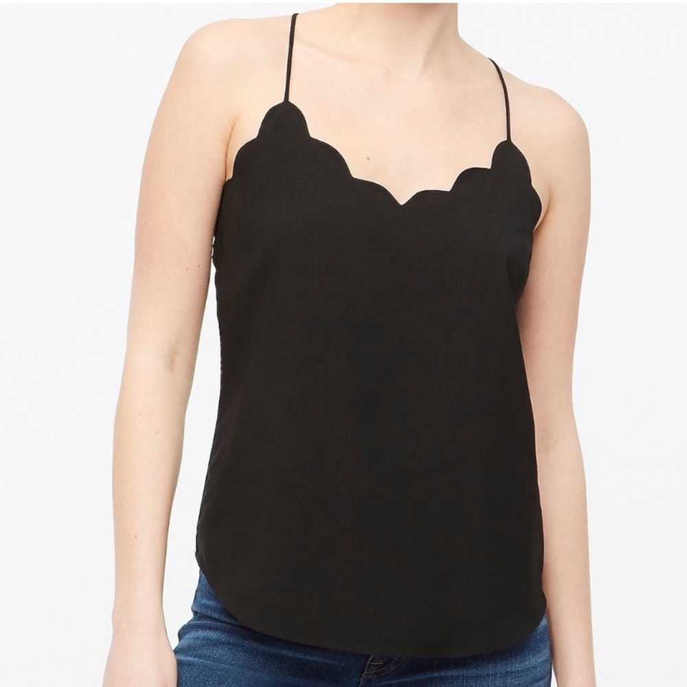 J Crew size 4 Scalloped Cami Top Shell Black Lined